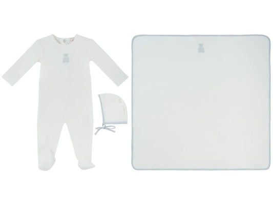 Kipp Petit Ours Footie, Hat and Blanket Set - White Blue