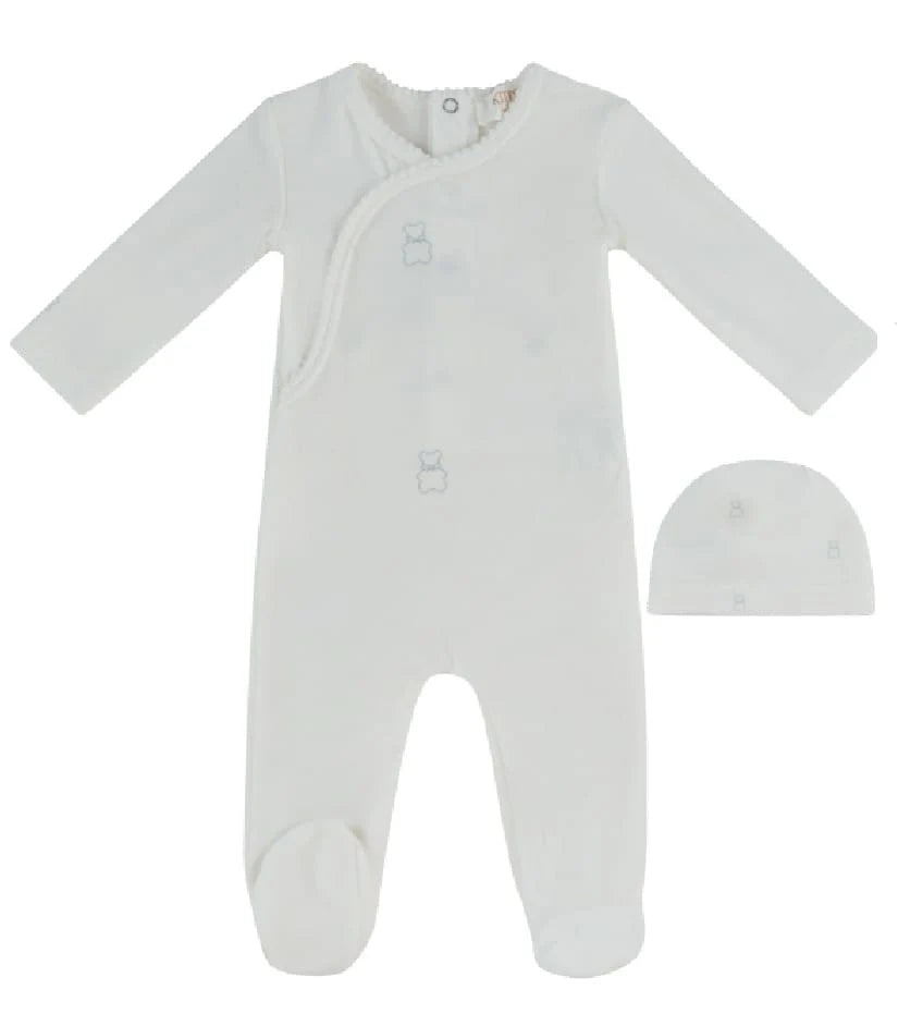 Kipp Petit Ours Pattern Footie + Hat - Blue