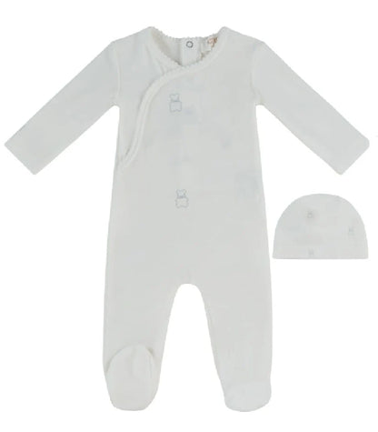 Kipp Petit Ours Pattern Footie + Hat - Blue