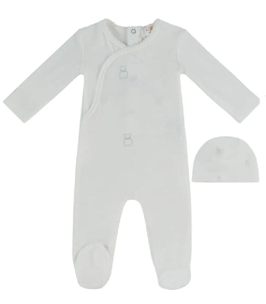 Kipp Petit Ours Pattern Footie + Hat - Blue