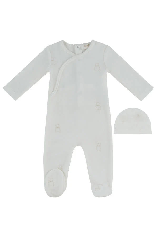 Kipp Petit Ours Pattern Footie + Hat - Stone