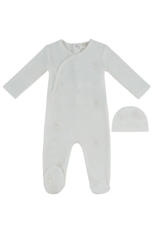 Kipp Petit Ours Pattern Footie + Hat - Stone