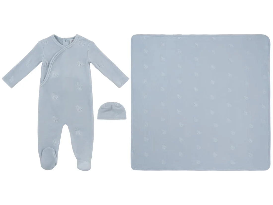 Kipp Whinny Wrap Footie, Hat & Blanket Set - Blue