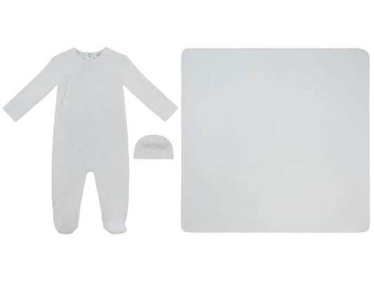 Kipp Whinny Wrap Footie, Hat & Blanket Set - White