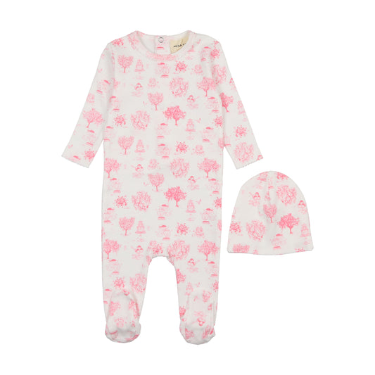 Mema Knits Toile Print Footie + Beanie