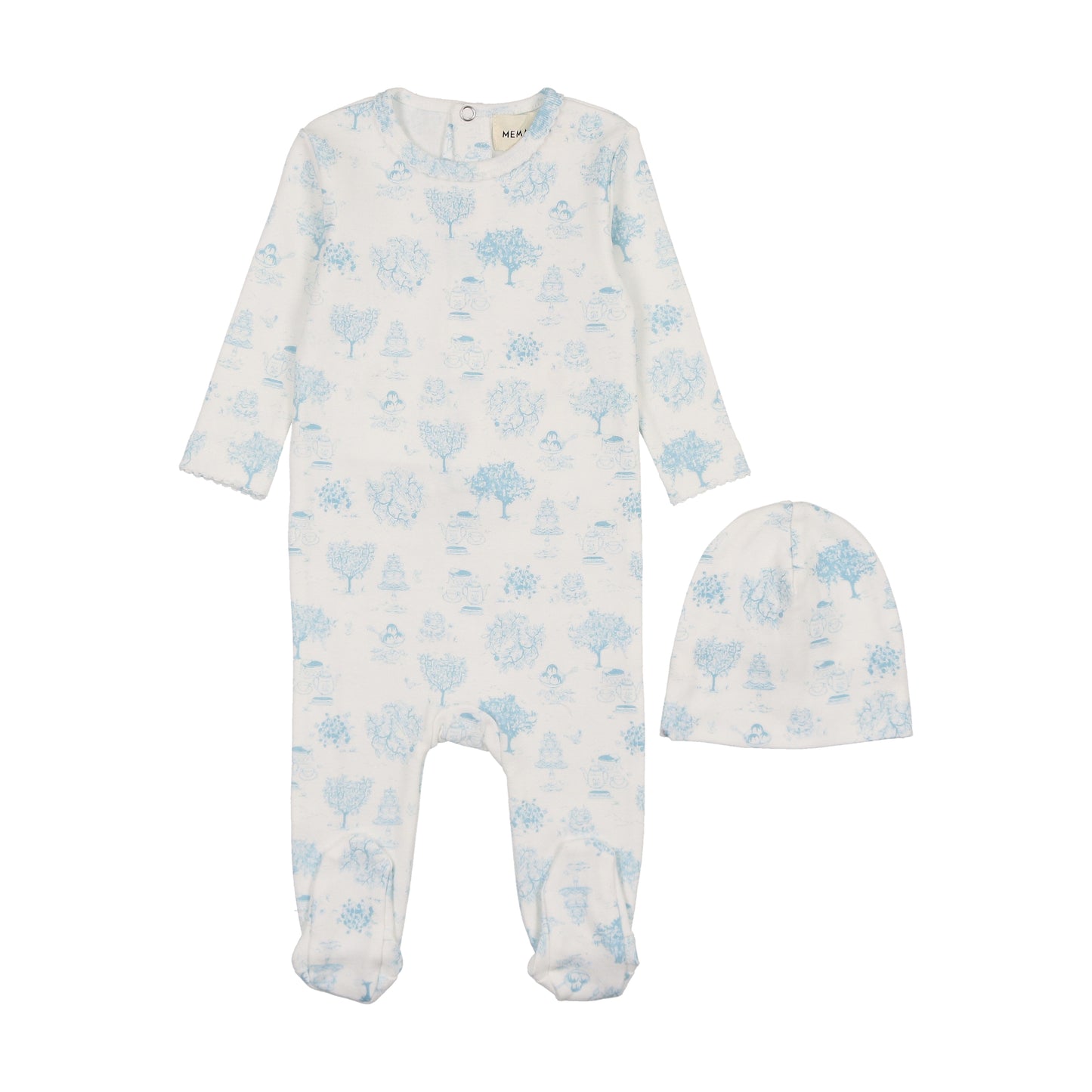 Mema Knits Toile Print Footie + Beanie