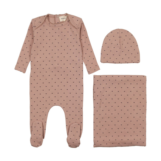 Mema Knits Pointelle Heart Print Three Piece Set