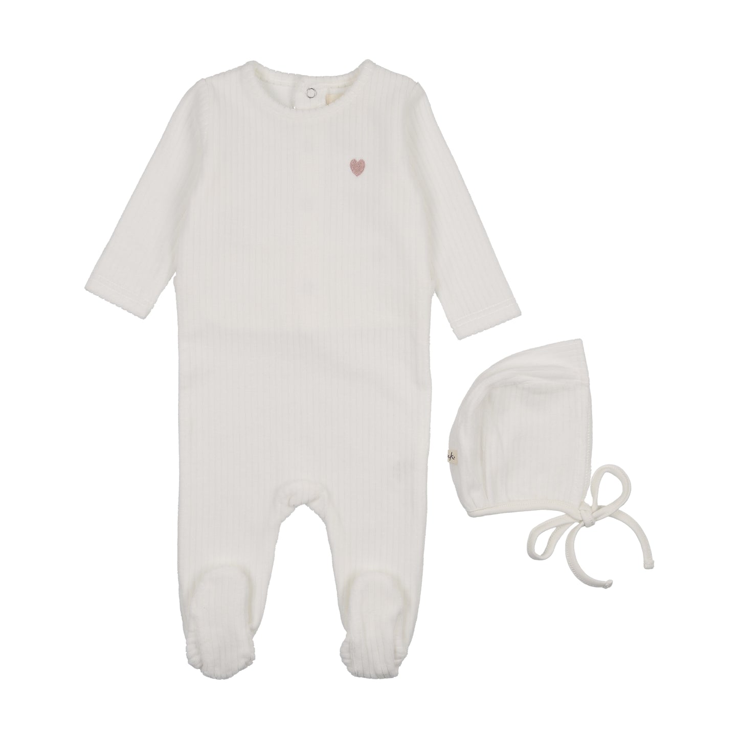 Mema Knit Ribbed Velour Embroidered Footie + Hat