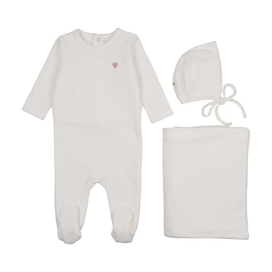 Mema Knit Ribbed Velour Embroidered 3 Piece Set