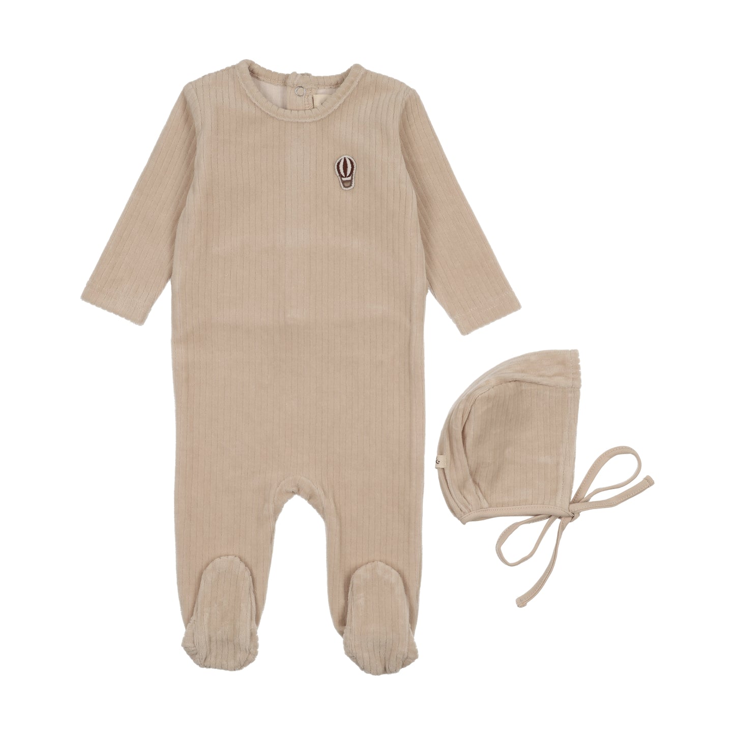 Mema Knit Ribbed Velour Embroidered Footie + Hat
