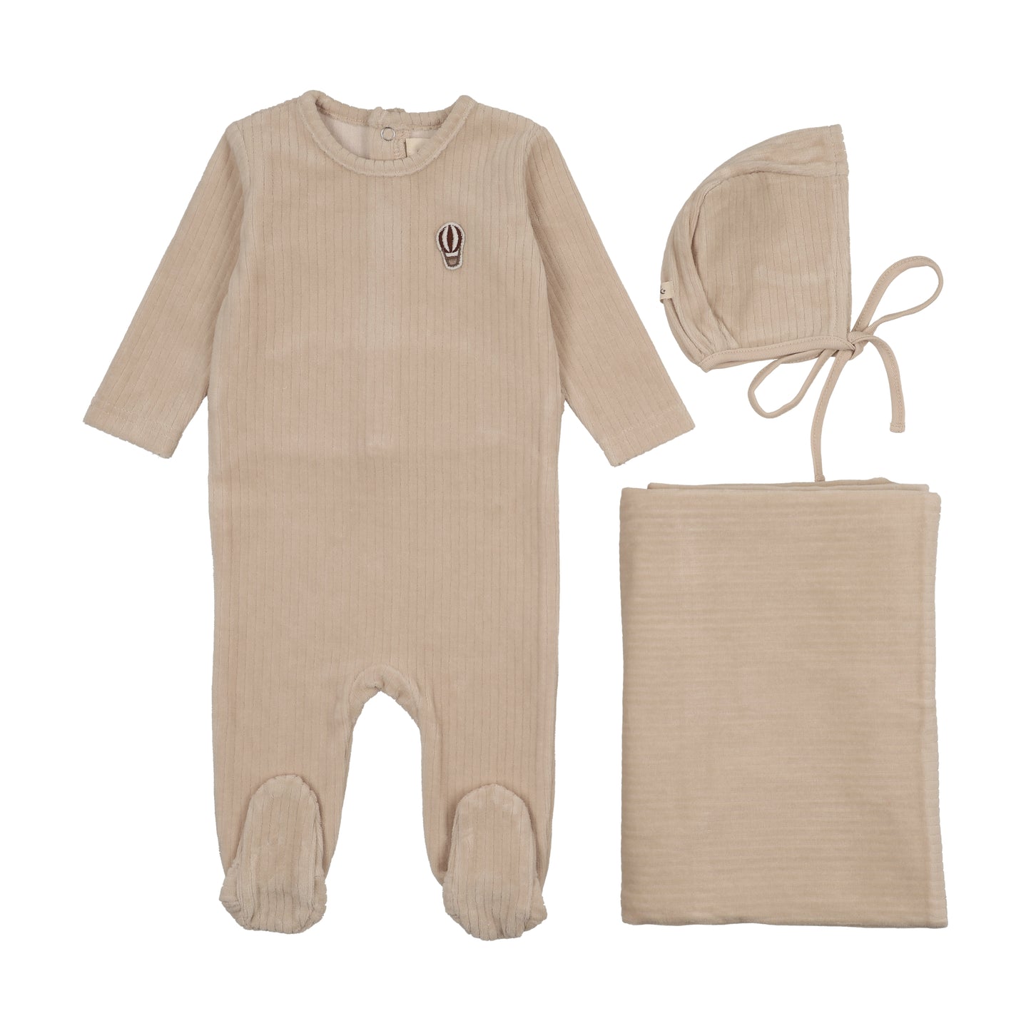 Mema Knit Ribbed Velour Embroidered 3 Piece Set