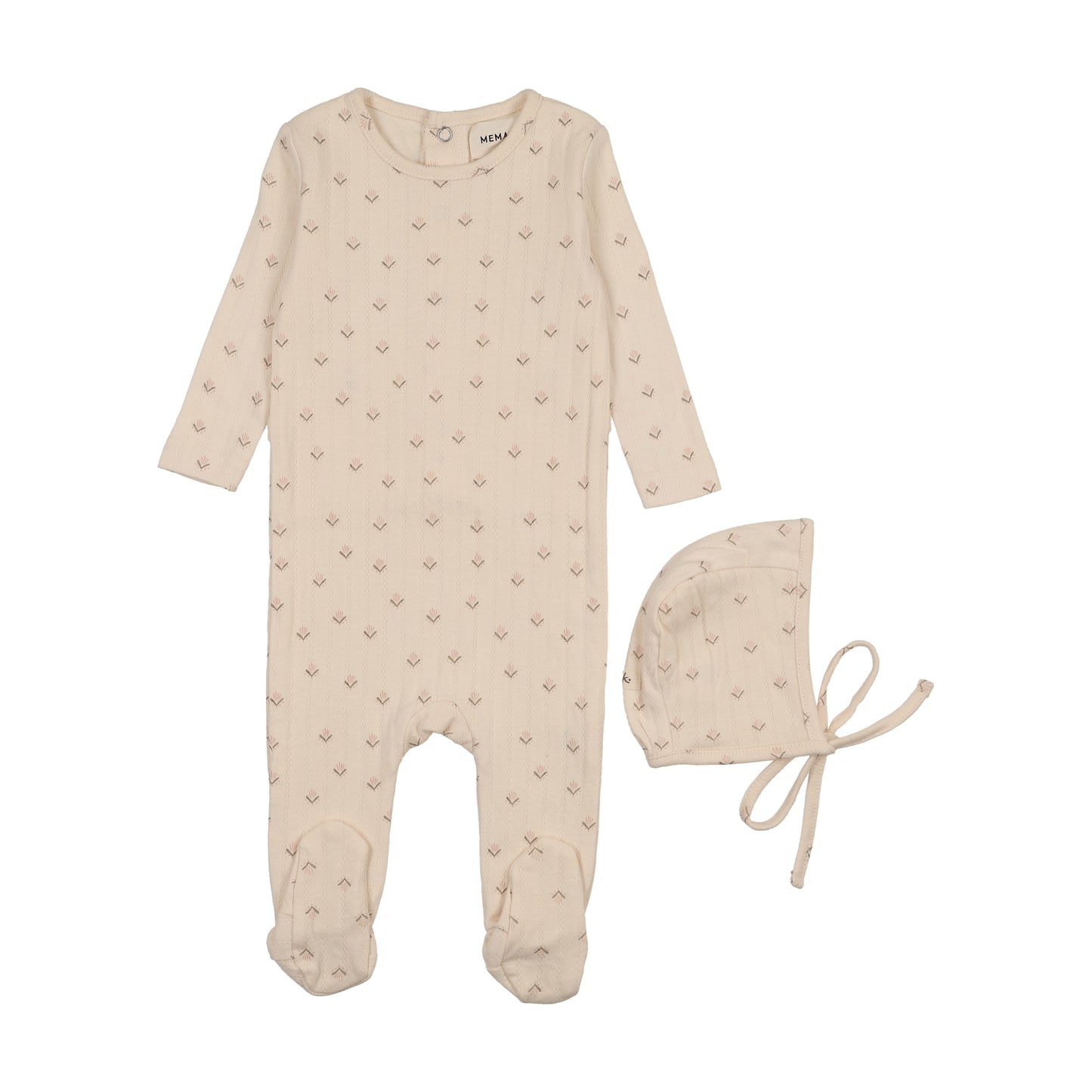 Mema Knit Printed Pointelle Footie + Bonnet