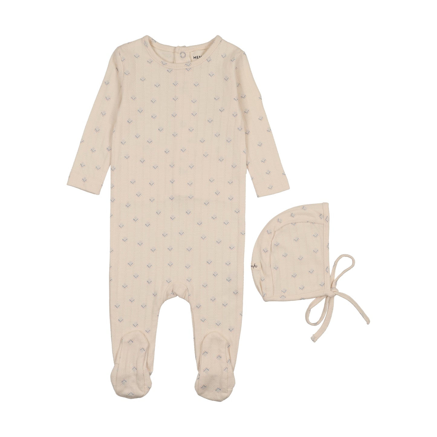 Mema Knit Printed Pointelle Footie + Bonnet