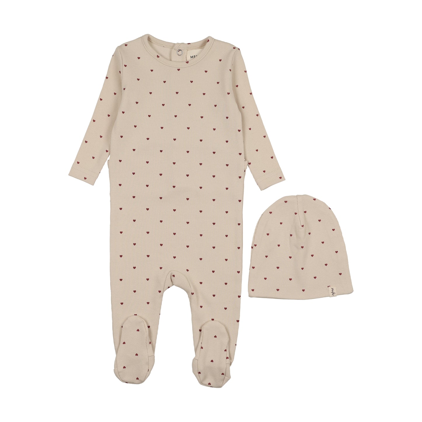 Mema Knit Heart Print Footie + Beanie