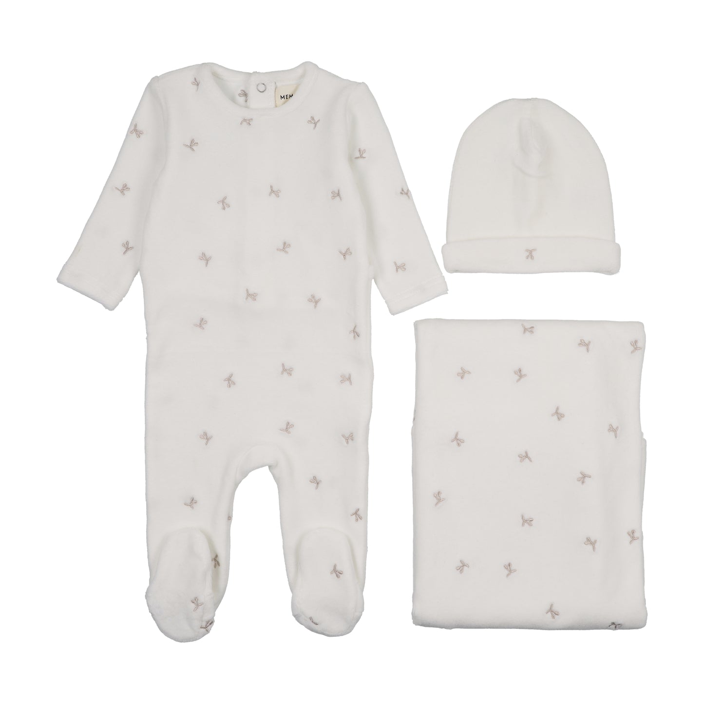 Mema Knit Velour Scattered Cherries 3 Piece Set