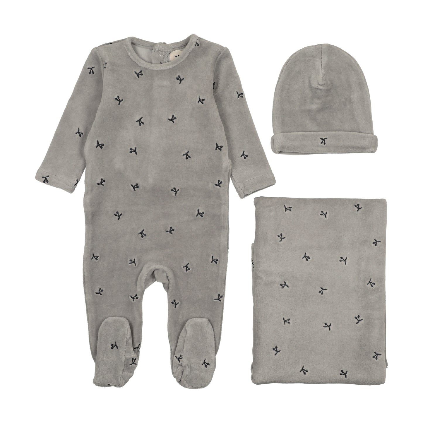 Mema Knit Velour Scattered Cherries 3 Piece Set