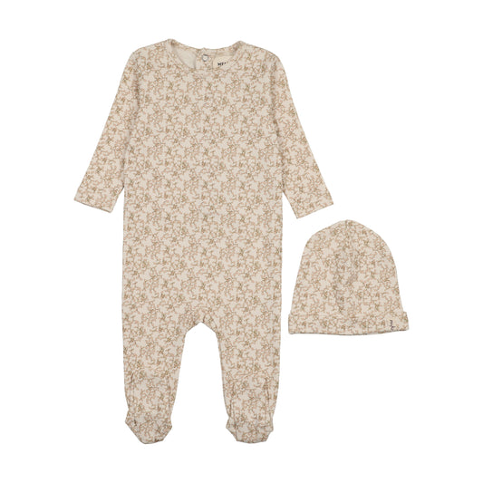Mema Knit Leaf Print Footie + Beanie