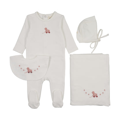 Mema Knit Embroidered Duck Footie + Bonnet + Bib
