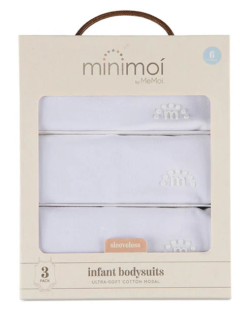 Minimoi White Solid Cotton Modal Bodysuits 3 Pack