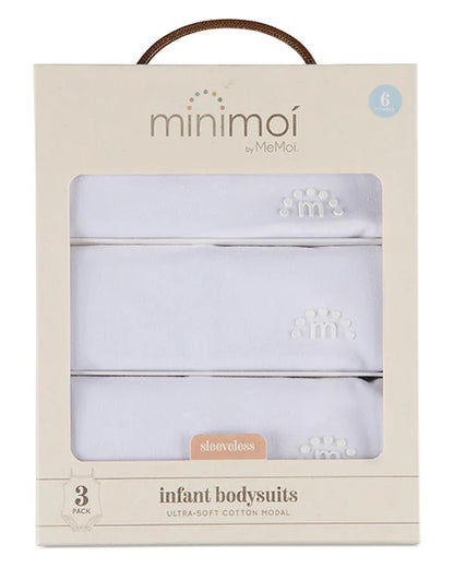 Minimoi White Solid Cotton Modal Bodysuits 3 Pack