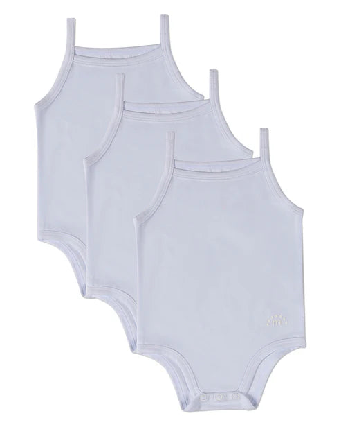 Minimoi White Solid Cotton Modal Bodysuits 3 Pack