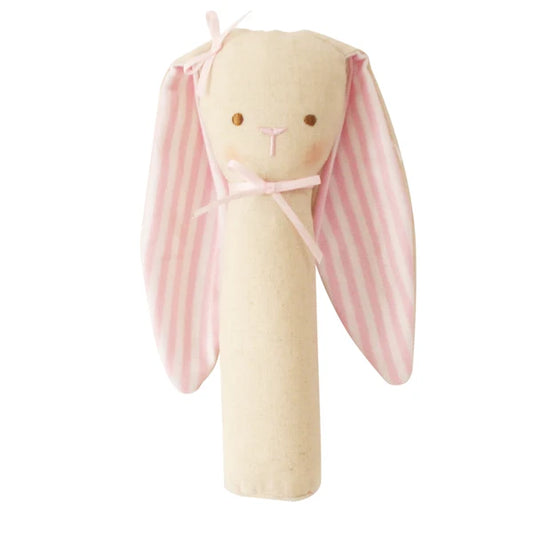Alimrose Bunny Rattle & Squeaker Linen - Pink