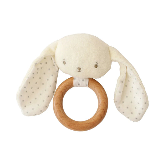 Alimrose Baby Bunny Teether Ring Rattle Ivory