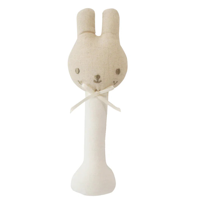 Alimrose Ivory Linen Bunny Stick Rattle