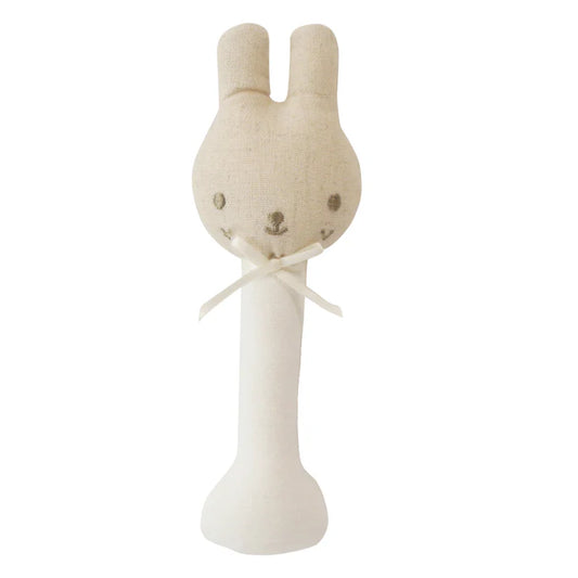 Alimrose Ivory Linen Bunny Stick Rattle