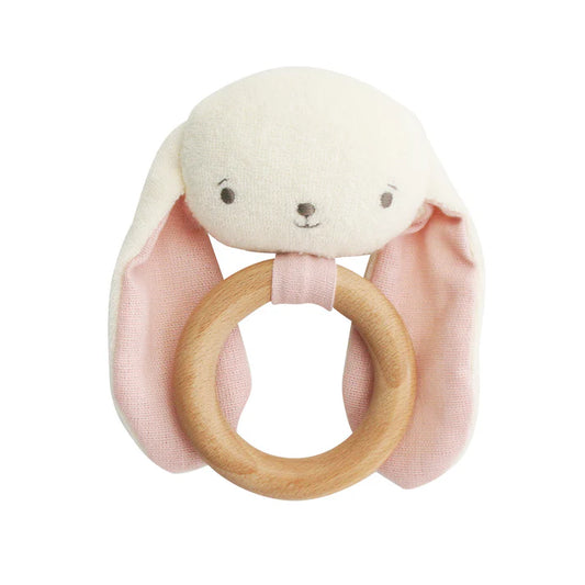Alimrose Pink Baby Bunny Teether Ring Rattle