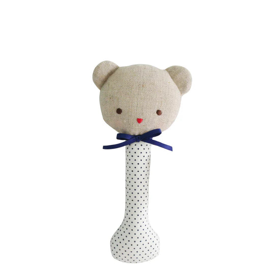 Alimrose Navy Spot Baby Bear Stick Rattle
