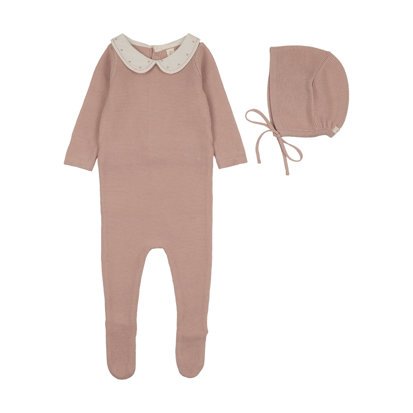 Lilette Embroidered Knit Collar Footie Set