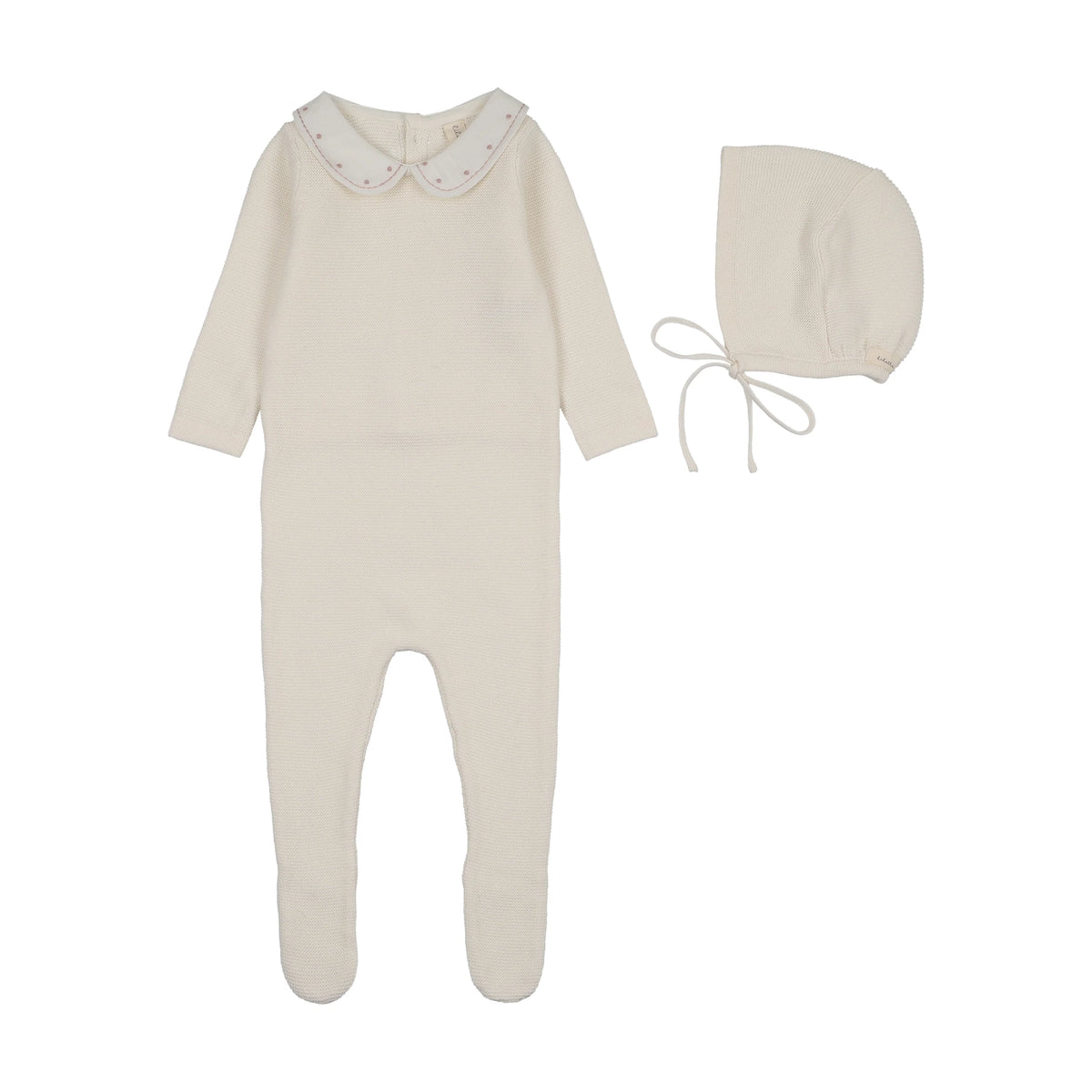 Lilette Embroidered Knit Collar Footie Set
