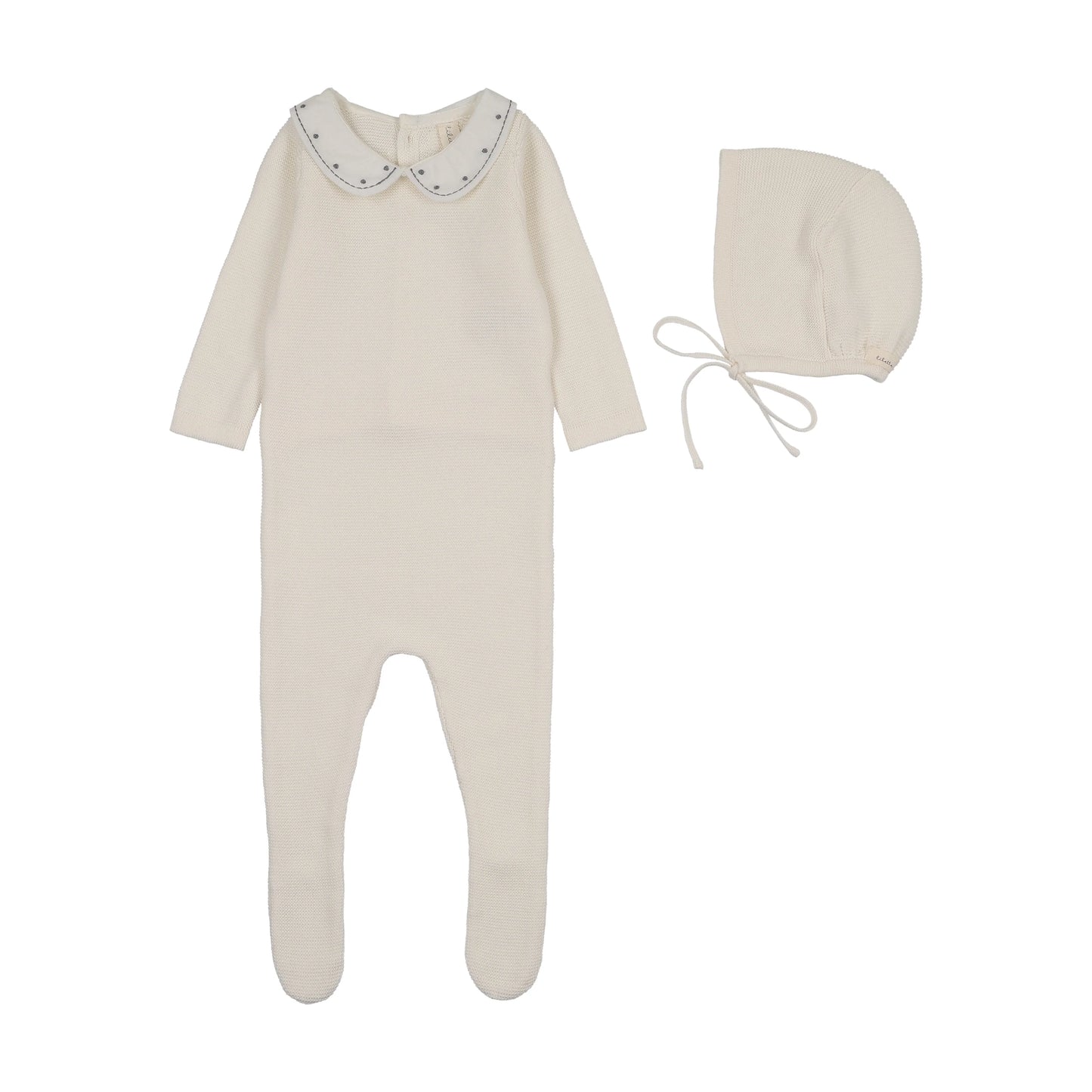 Lilette Embroidered Knit Collar Footie Set