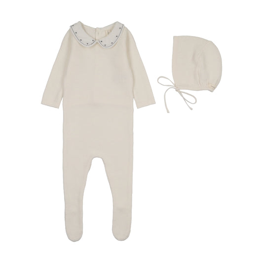 Lilette Embroidered Knit Collar Footie Set