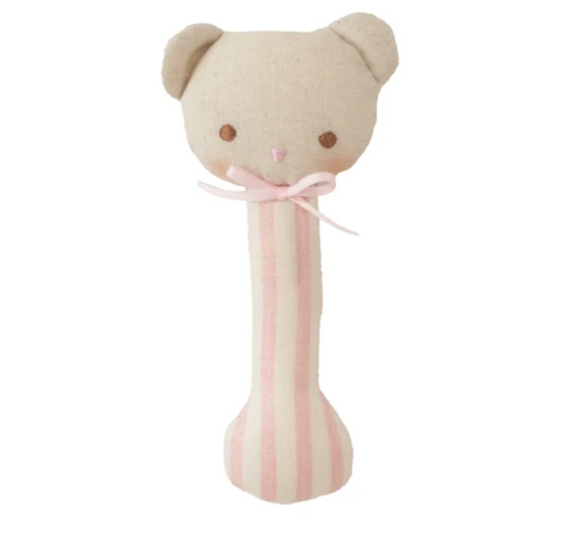 Alimrose Ted Stick Rattle Pink Stripe